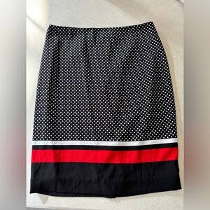 Cleo Petite Women’s Black Polka Dot Skirt with Red Stripe Size 10 Classic